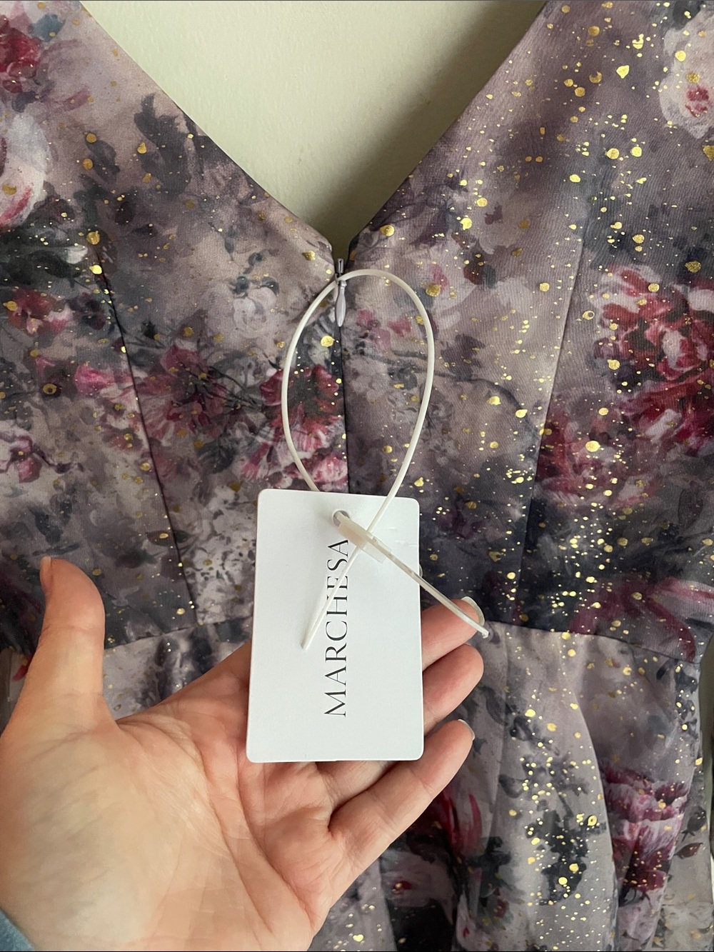MARCHESA Twisted Floral Appliquéd Printed Organza Gown Mauve Lilac - Picture 12 of 16